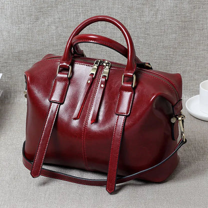 Retro Handheld Cowhide Leather Women's Boston Bag
