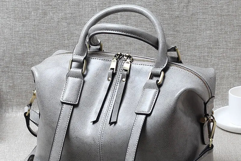 Retro Handheld Cowhide Leather Women's Boston Bag