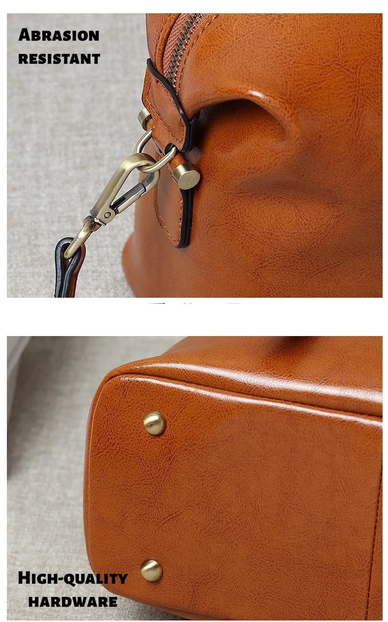 Retro Handheld Cowhide Leather Women's Boston Bag