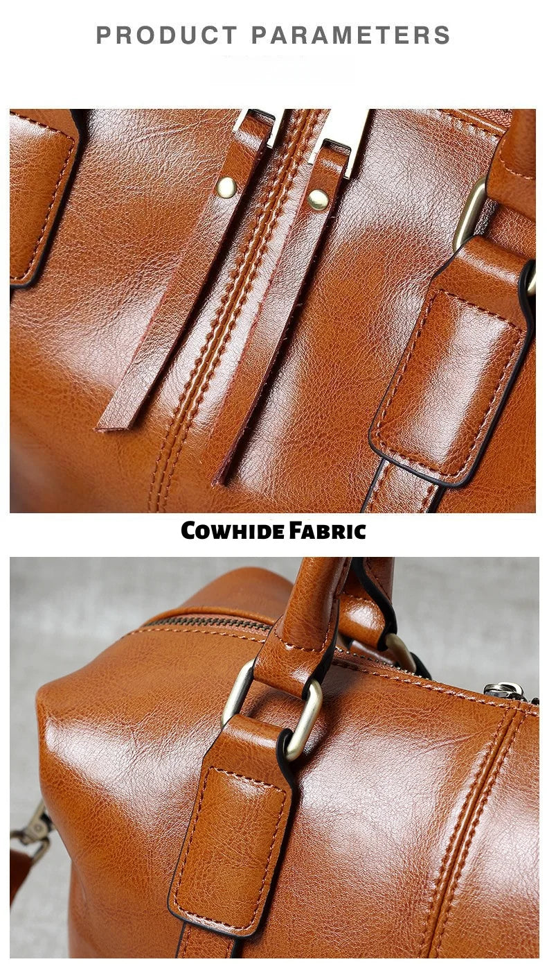 Retro Handheld Cowhide Leather Women's Boston Bag