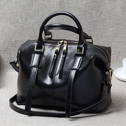 Retro Handheld Cowhide Leather Women's Boston Bag
